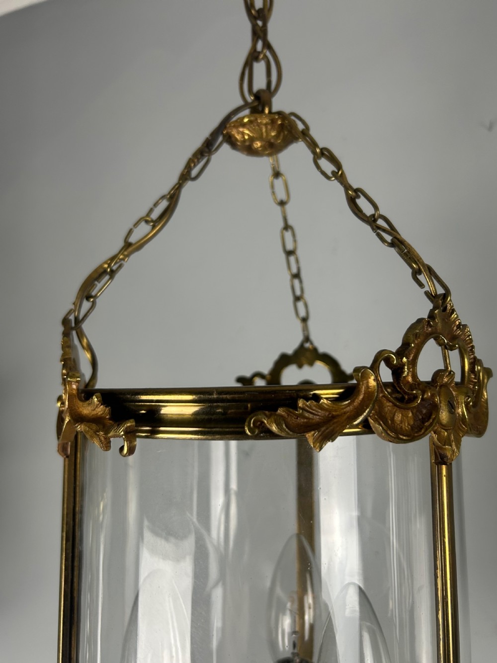 French Triple Light Brass Lantern, Rewired View X