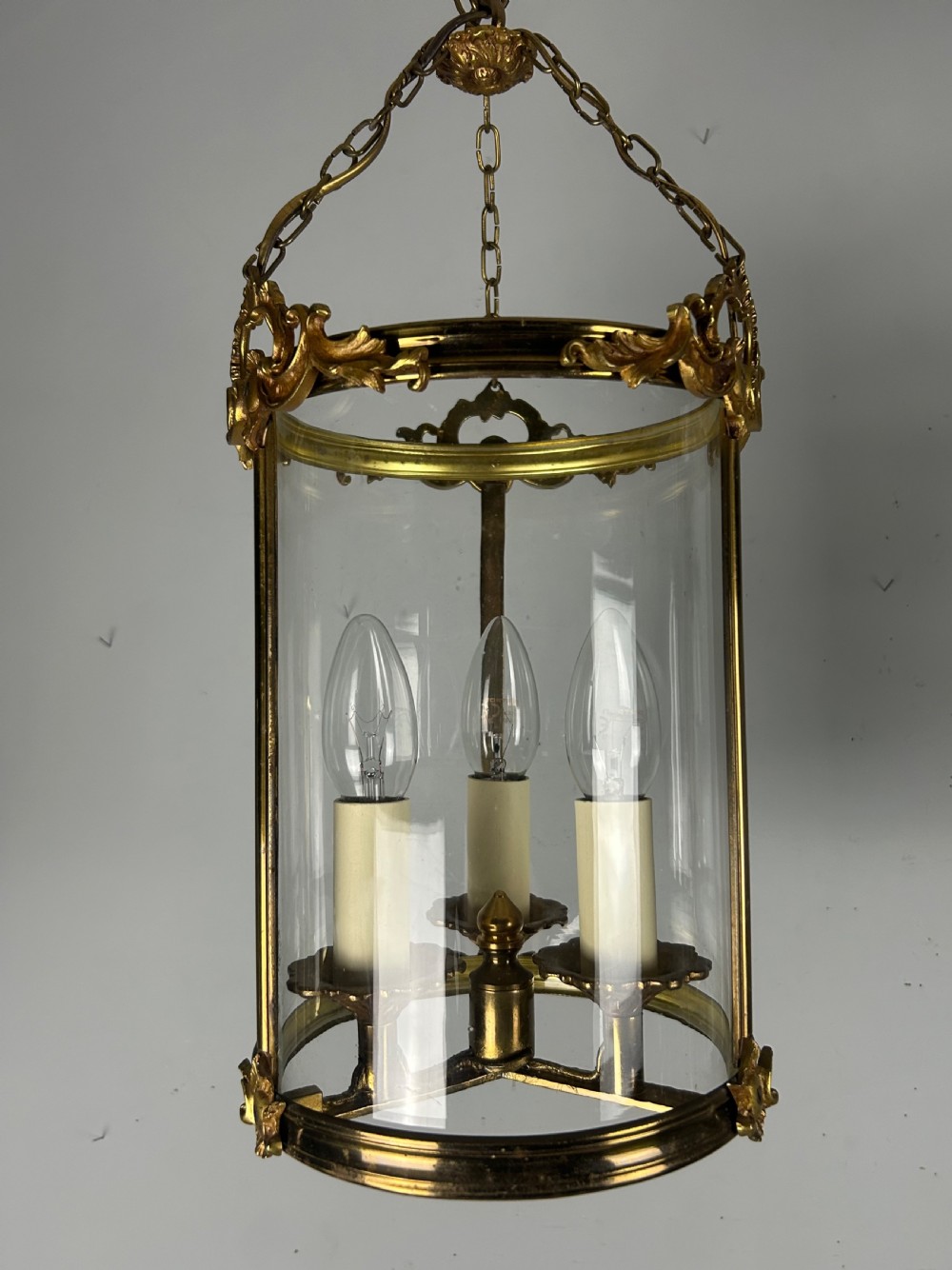 French Triple Light Brass Lantern, Rewired View XI