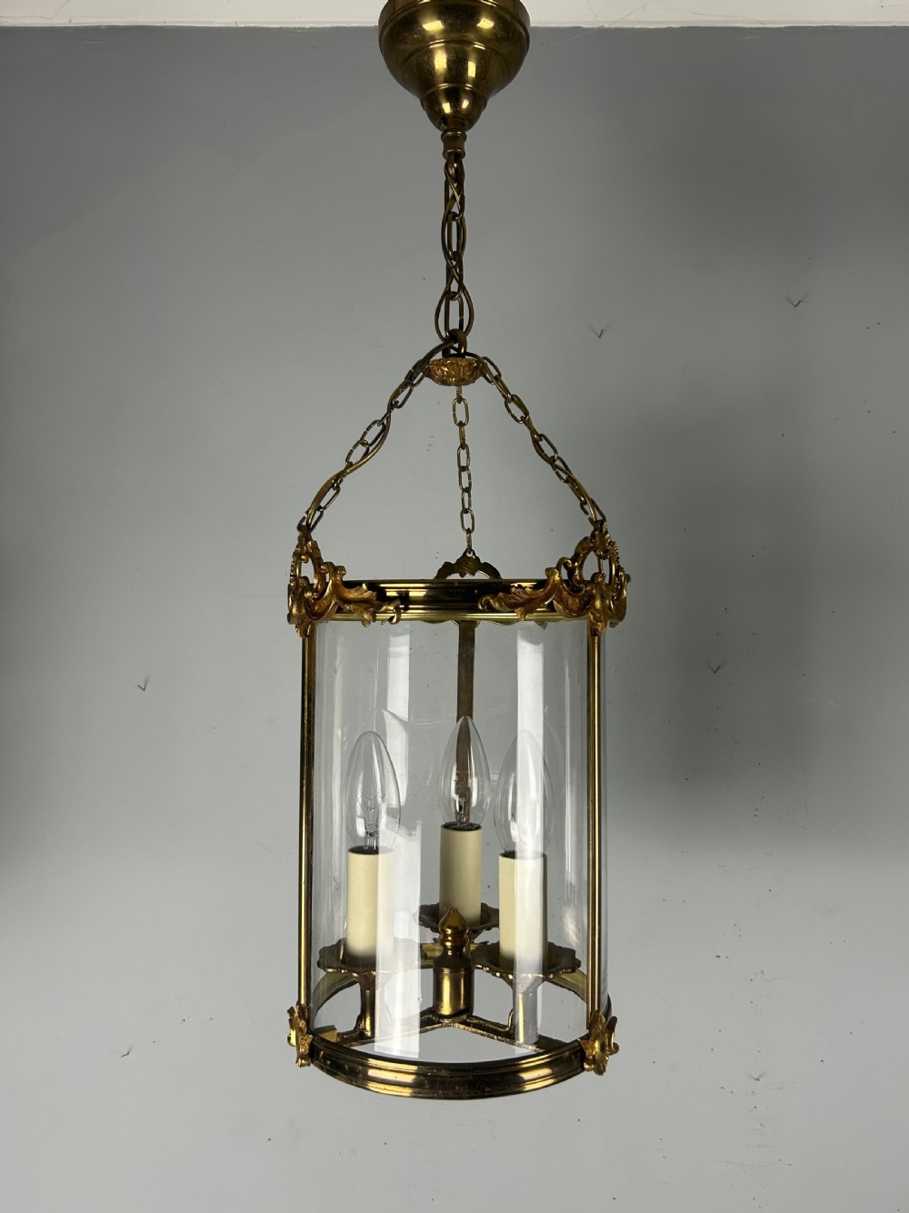 French Triple Light Brass Lantern, Rewired View XIII