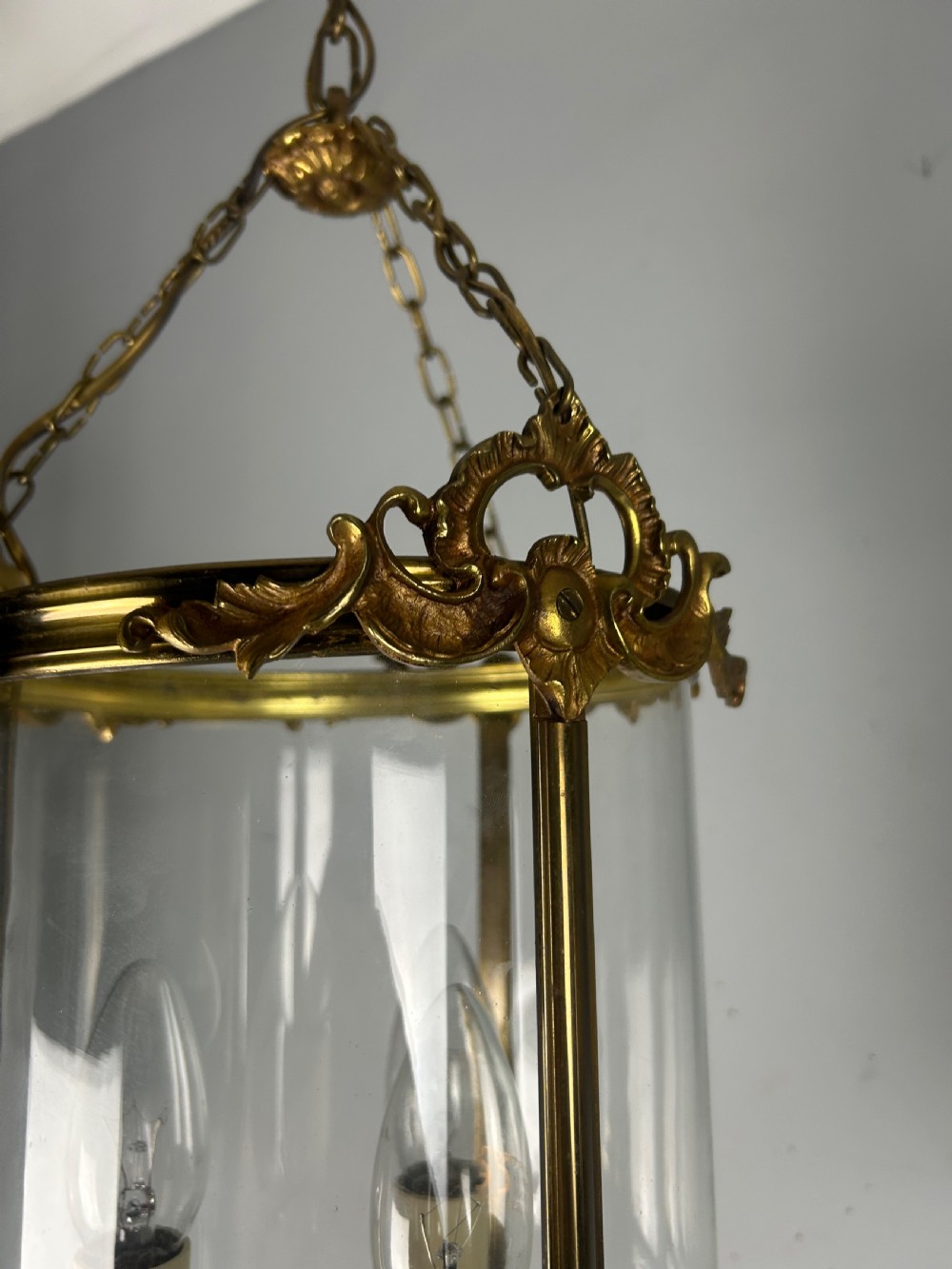 French Triple Light Brass Lantern, Rewired View XIV