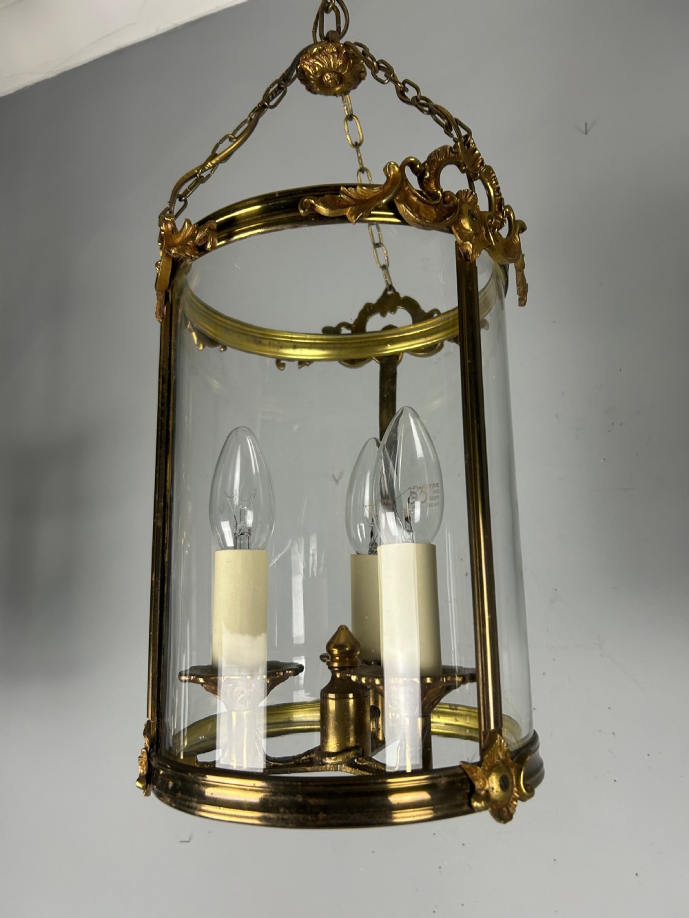French Triple Light Brass Lantern, Rewired View XV