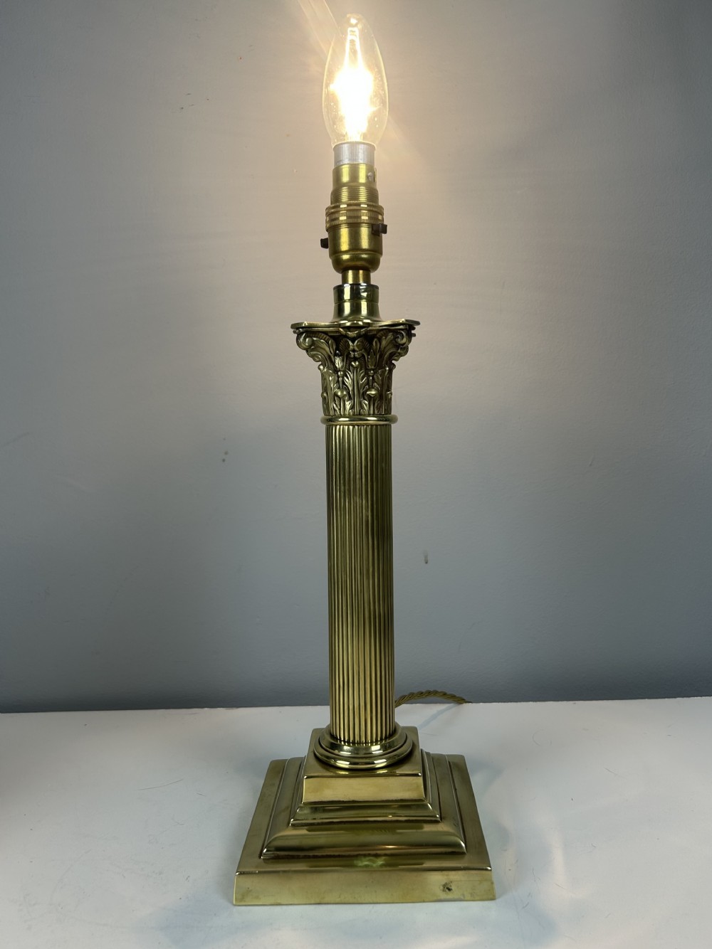 Victorian Hinks & Sons Brass Column Table Lamp, Rewired and Pat tested  View V