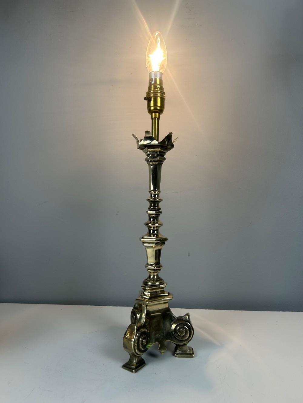 French Polished Brass Altar Table Lamp View VI