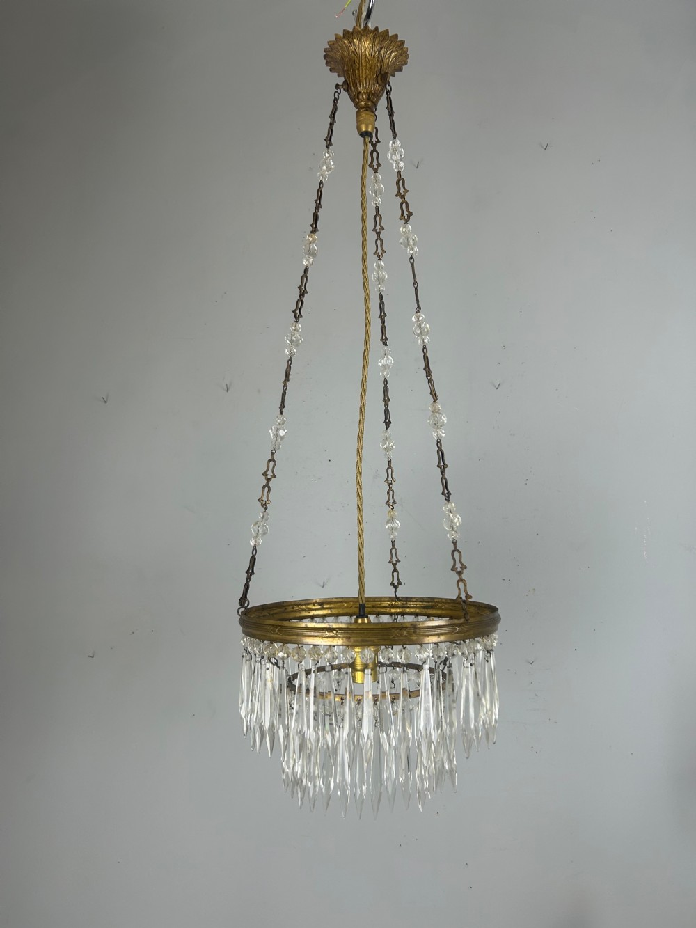 Two Tier Crystal Lustre Chandelier, Ceiling Light, Rewired View II