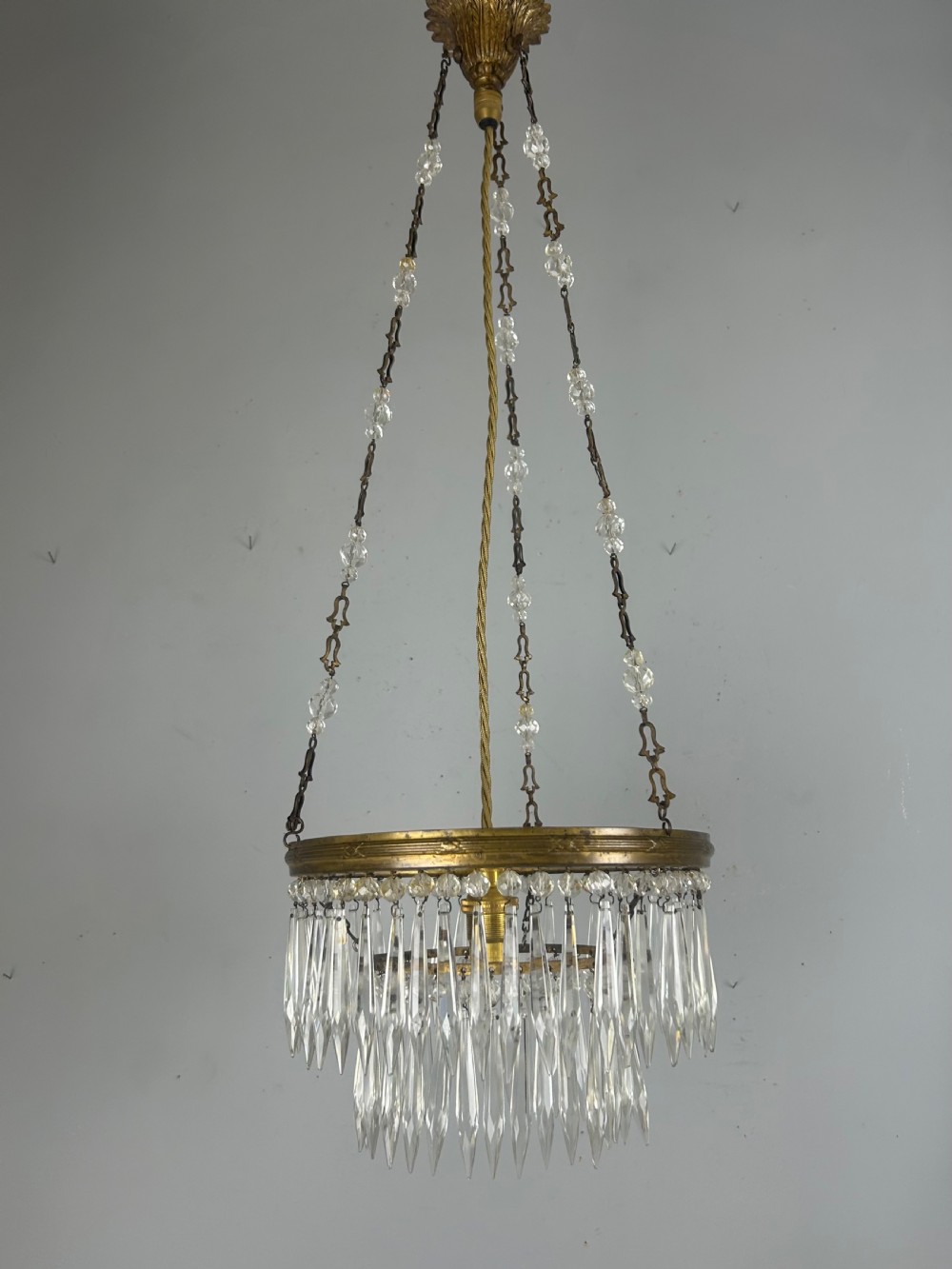 Two Tier Crystal Lustre Chandelier, Ceiling Light, Rewired View V