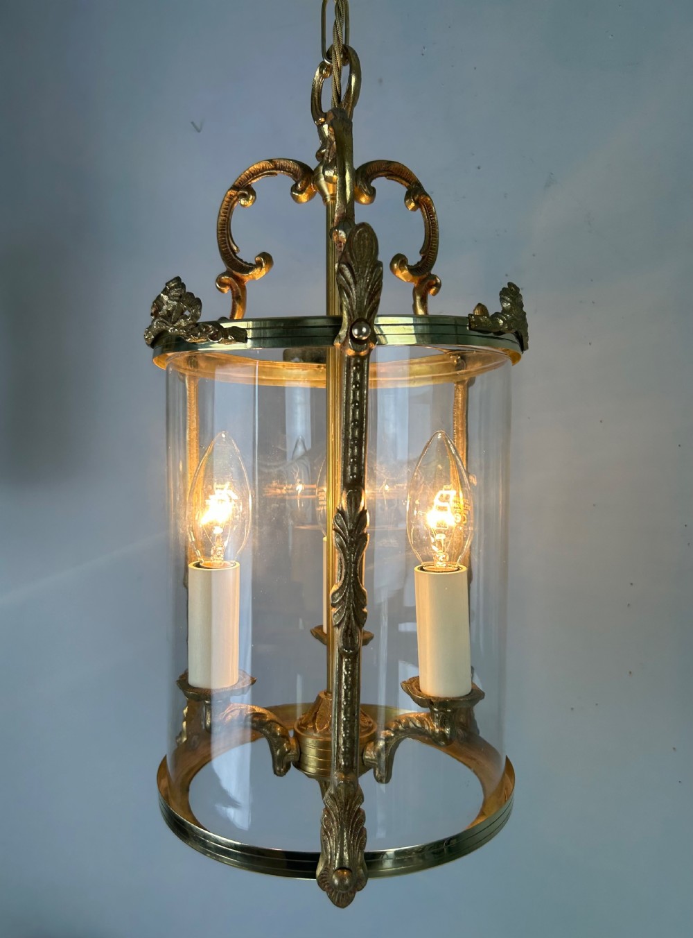 French Gilded Brass Triple Light Antique Lantern View II