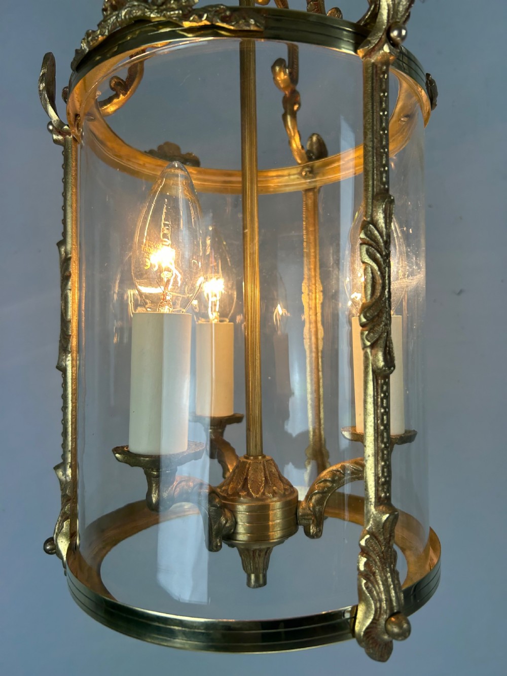 French Gilded Brass Triple Light Antique Lantern View III