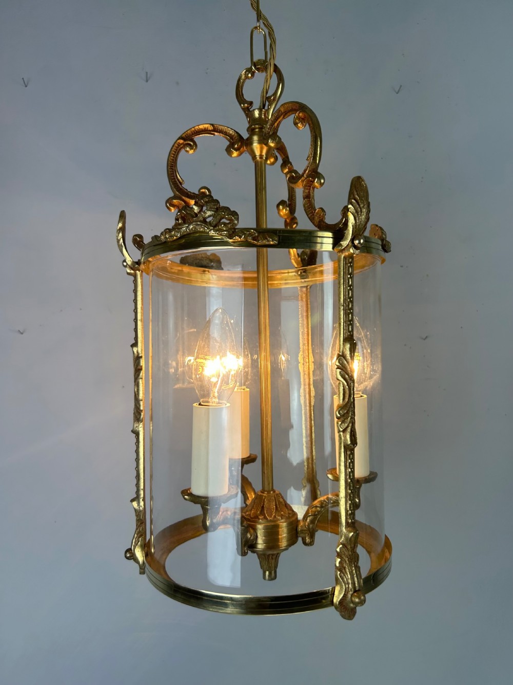 French Gilded Brass Triple Light Antique Lantern View IV