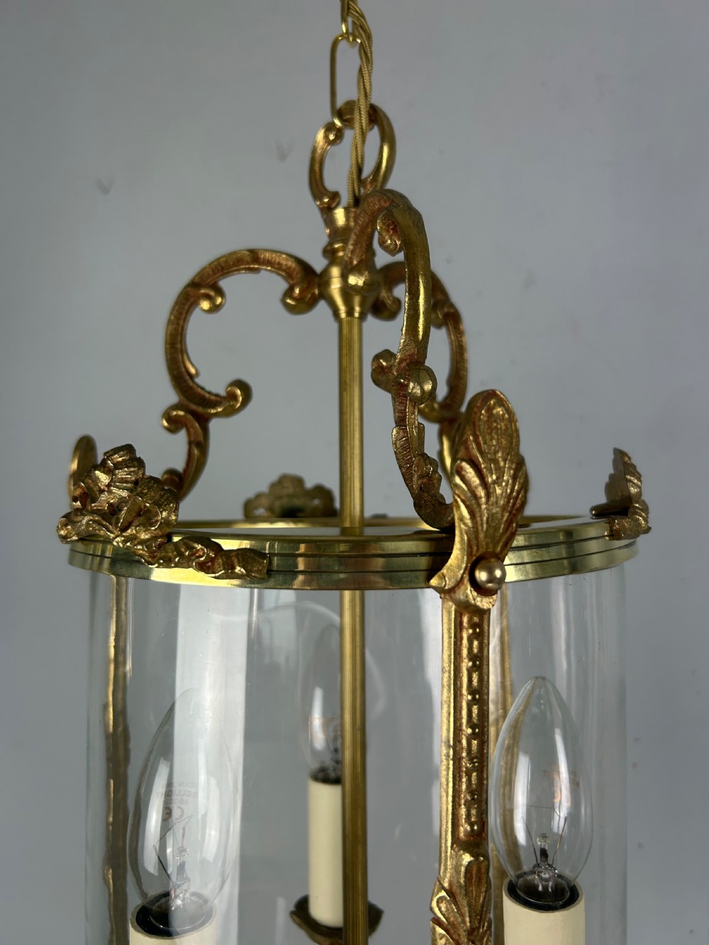 French Gilded Brass Triple Light Antique Lantern View IX