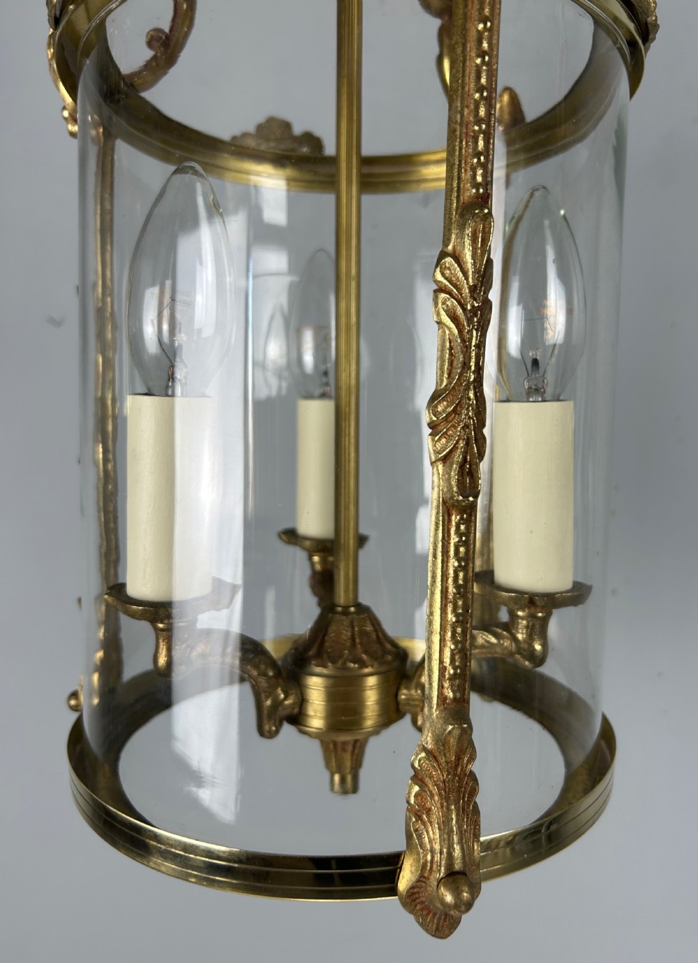 French Gilded Brass Triple Light Antique Lantern View X