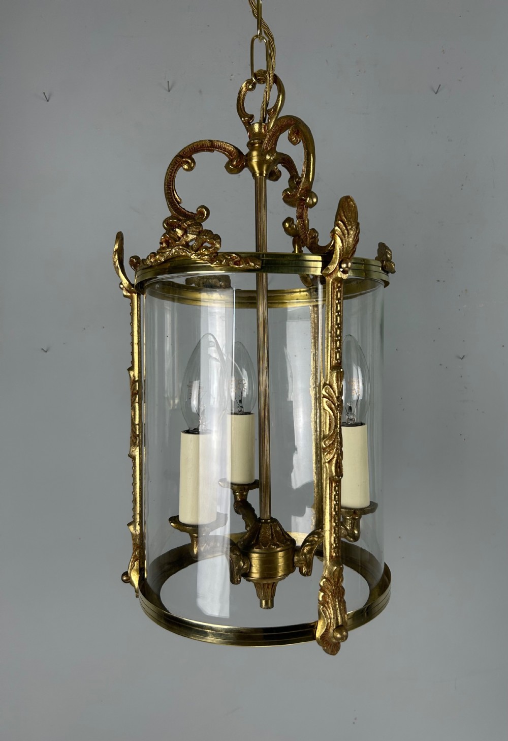French Gilded Brass Triple Light Antique Lantern View XI