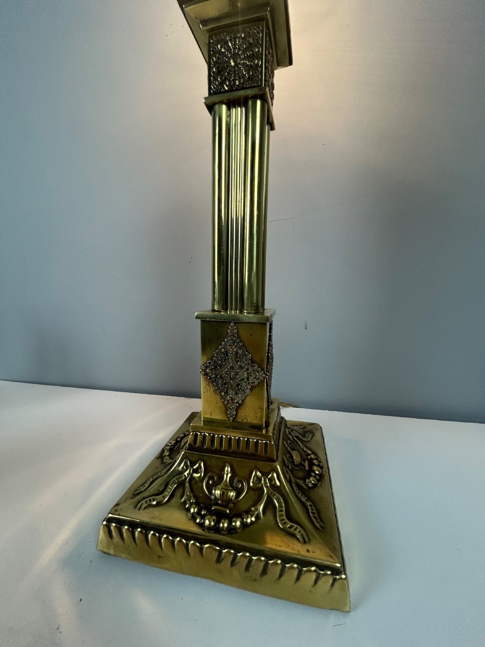 Victorian Decorated Brass Table Lamp with Registration Mark, Rewired View II