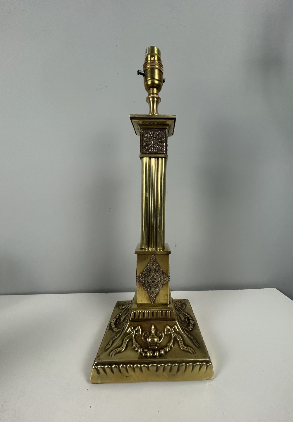 Victorian Decorated Brass Table Lamp with Registration Mark, Rewired View VII