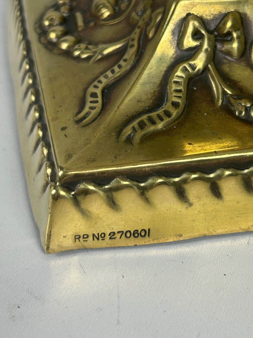 Victorian Decorated Brass Table Lamp with Registration Mark, Rewired View VIII