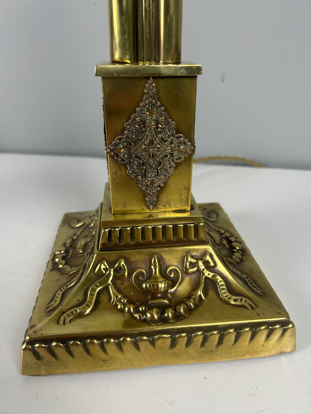 Victorian Decorated Brass Table Lamp with Registration Mark, Rewired View IX