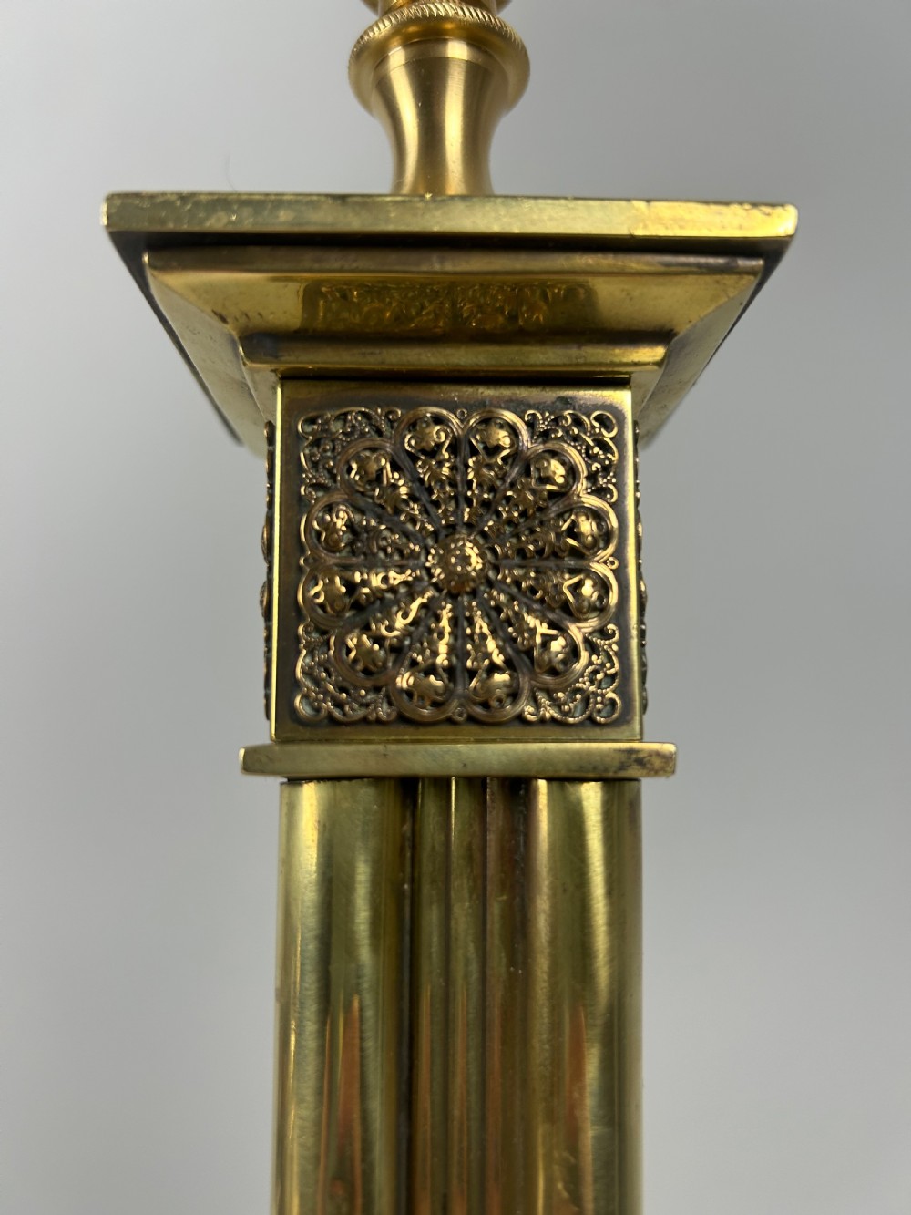 Victorian Decorated Brass Table Lamp with Registration Mark, Rewired View X