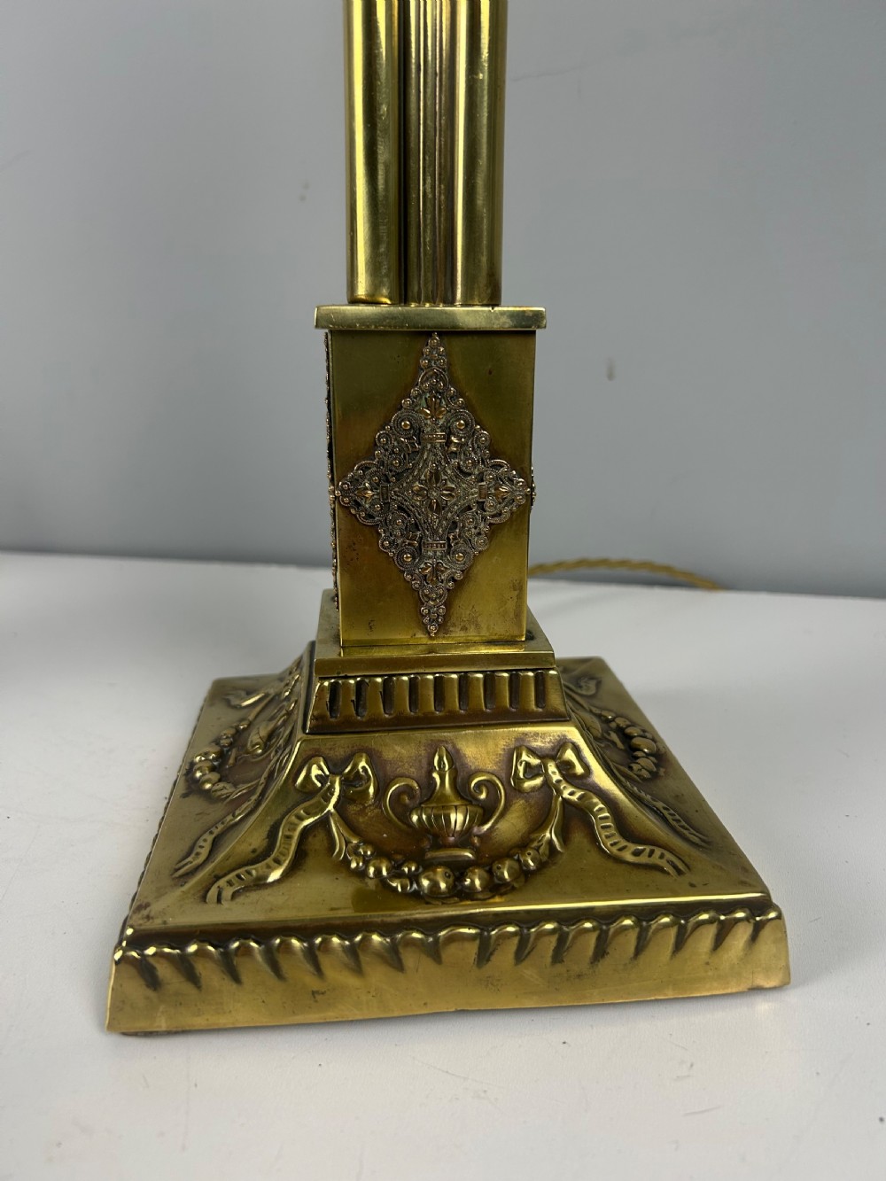 Victorian Decorated Brass Table Lamp with Registration Mark, Rewired View XII
