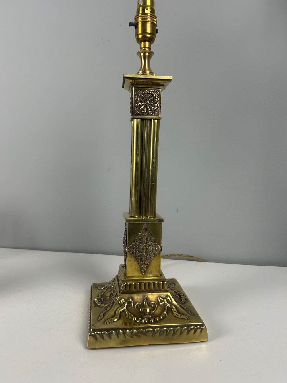 Victorian Decorated Brass Table Lamp with Registration Mark, Rewired View XIII