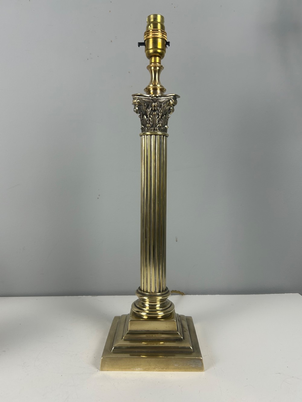 Hinks & Sons Victorian Brass Corinthian Column Table Lamp, Rewired 