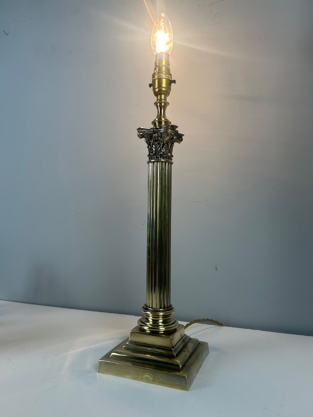 Hinks & Sons Victorian Brass Corinthian Column Table Lamp, Rewired  View II