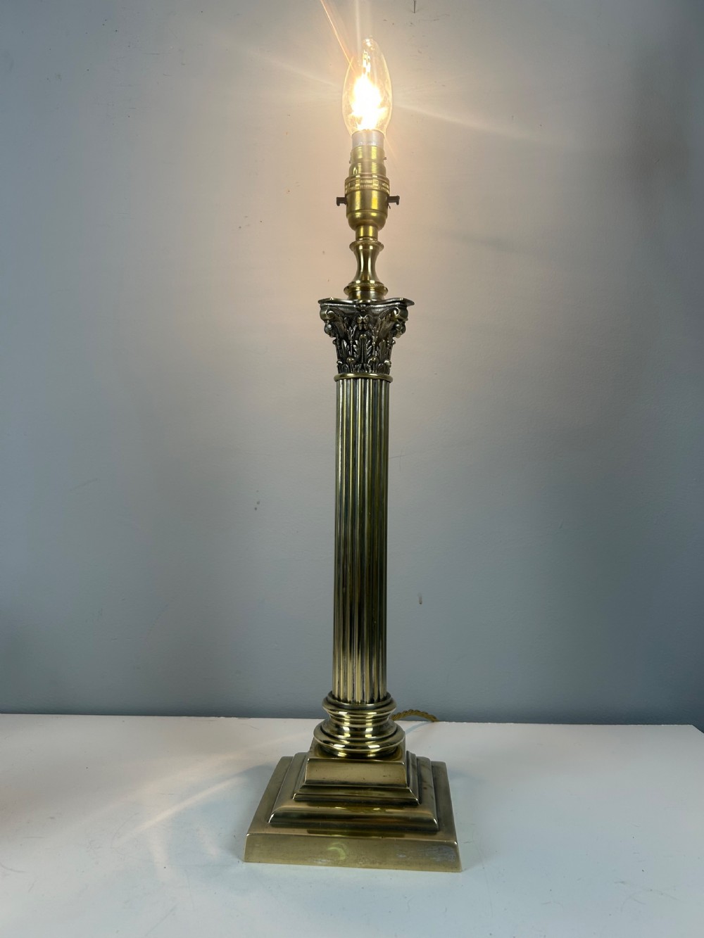 Hinks & Sons Victorian Brass Corinthian Column Table Lamp, Rewired  View IV