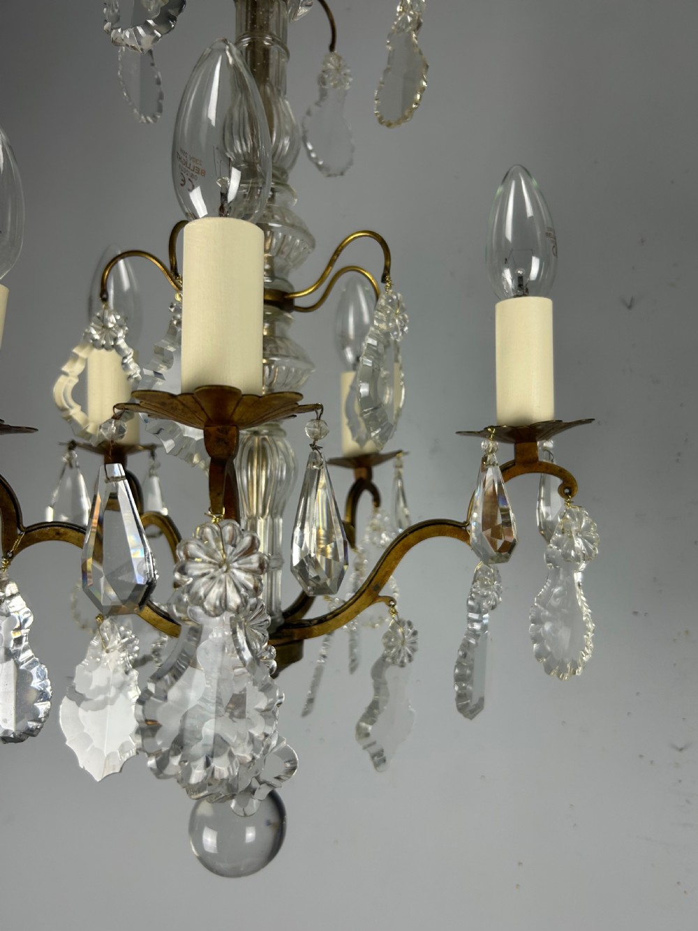 French Gilded Brass 5 Light Antique Crystal Chandelier View VII