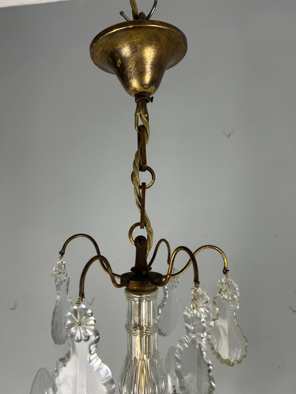 French Gilded Brass 5 Light Antique Crystal Chandelier View IX