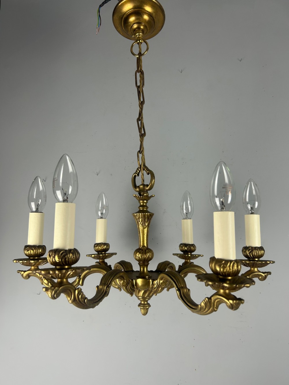 French Gilded Bronze 6 Light Antique Chandelier