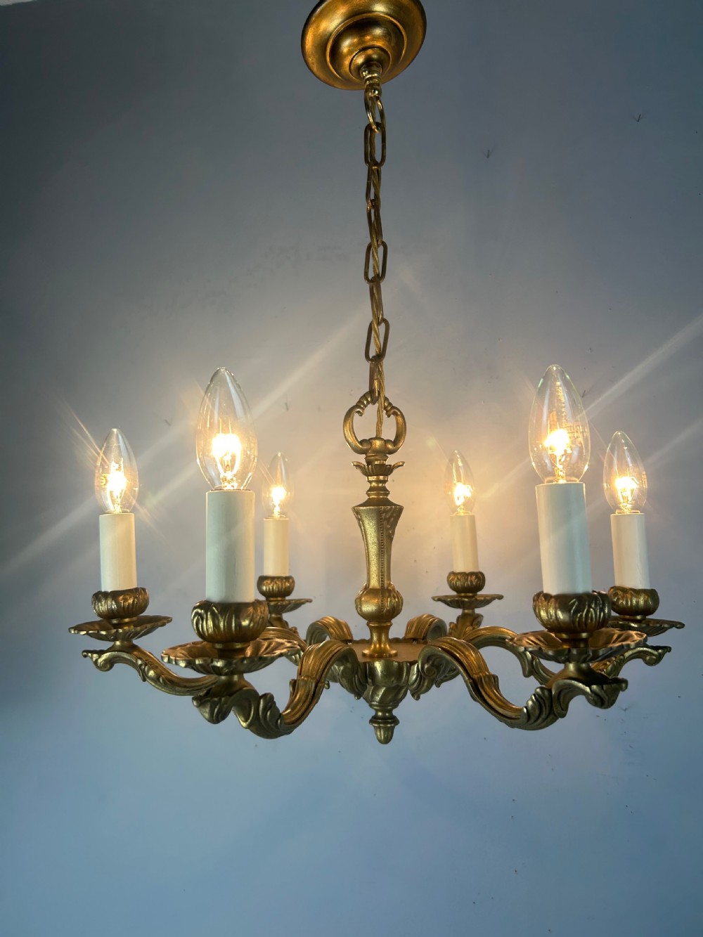 French Gilded Bronze 6 Light Antique Chandelier View III
