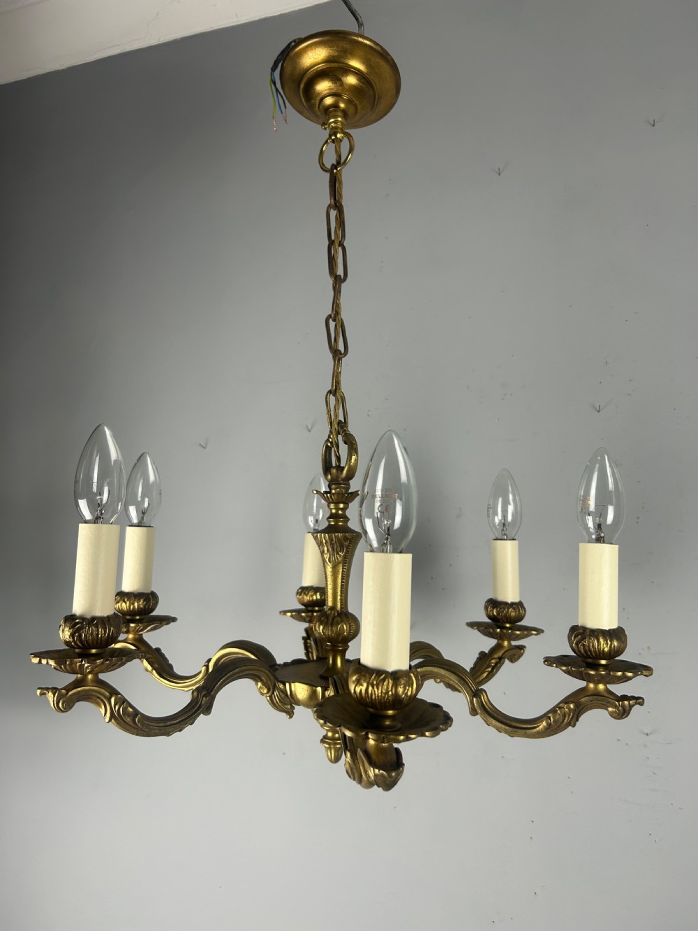 French Gilded Bronze 6 Light Antique Chandelier View VI