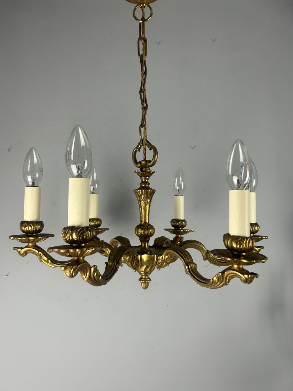 French Gilded Bronze 6 Light Antique Chandelier View VII