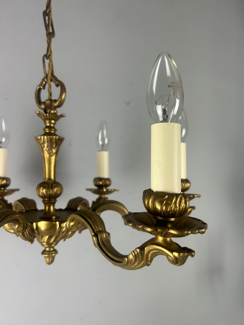 French Gilded Bronze 6 Light Antique Chandelier View X