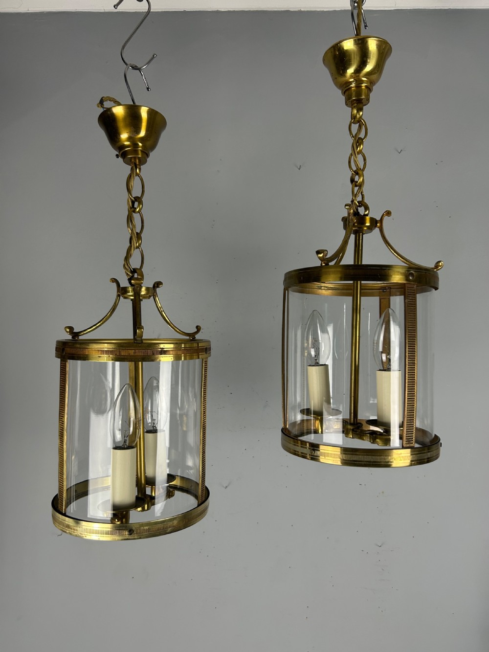 Pair of French Gilded Brass Twin Light Lanterns 