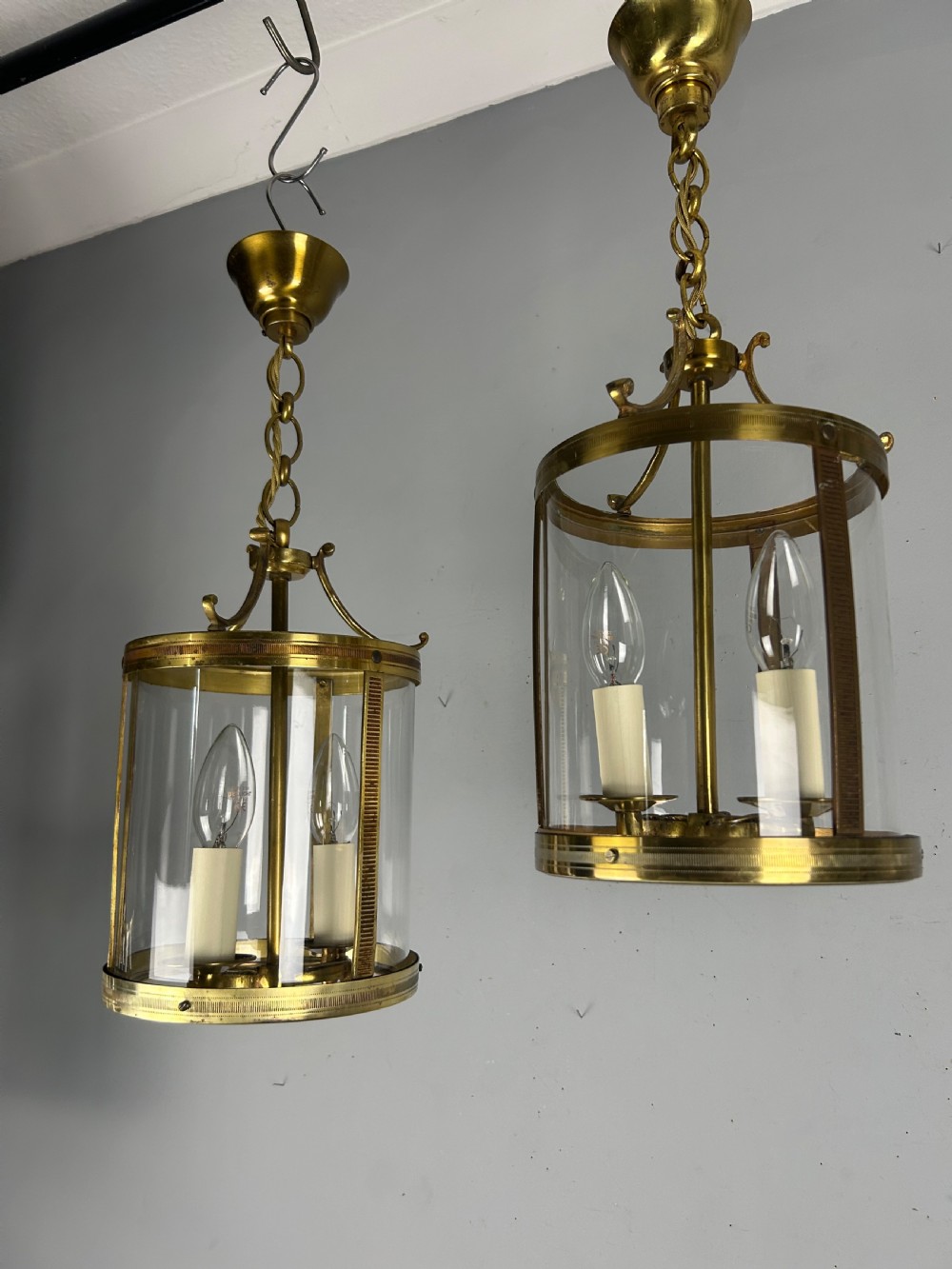 Pair of French Gilded Brass Twin Light Lanterns  View VI