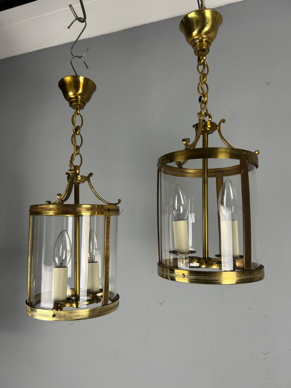 Pair of French Gilded Brass Twin Light Lanterns  View VII