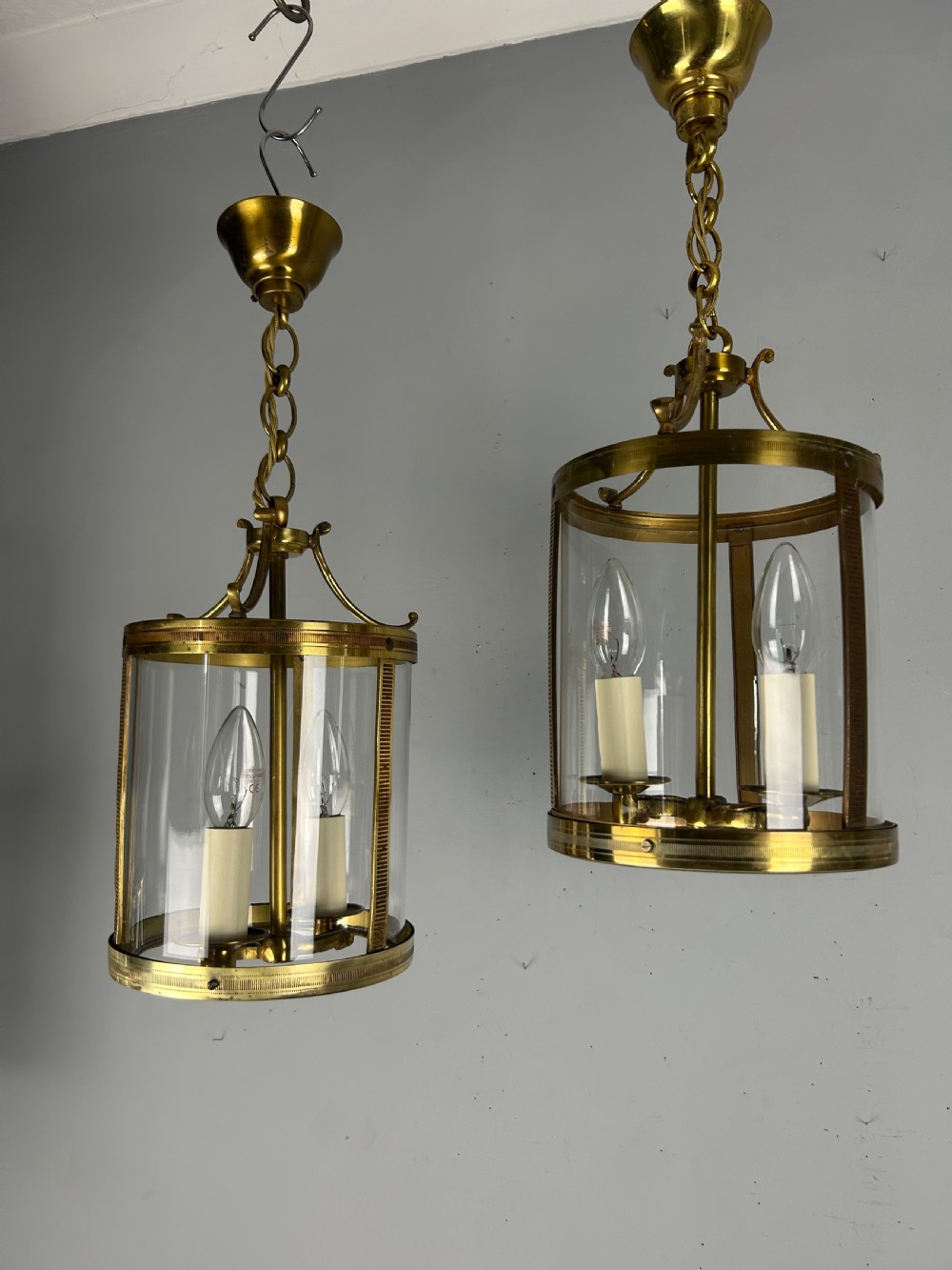 Pair of French Gilded Brass Twin Light Lanterns  View XII