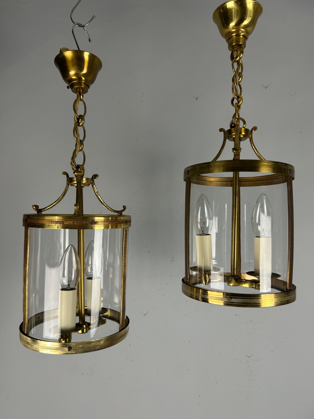 Pair of French Gilded Brass Twin Light Lanterns  View XIII