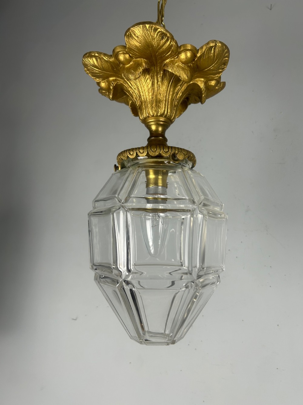 French Louis XVI Style Bronze Gilt & Cut Glass Ceiling Lantern, c1890