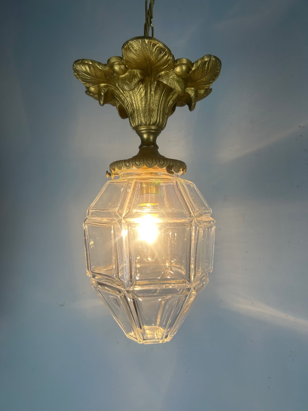 French Louis XVI Style Bronze Gilt & Cut Glass Ceiling Lantern, c1890 View II