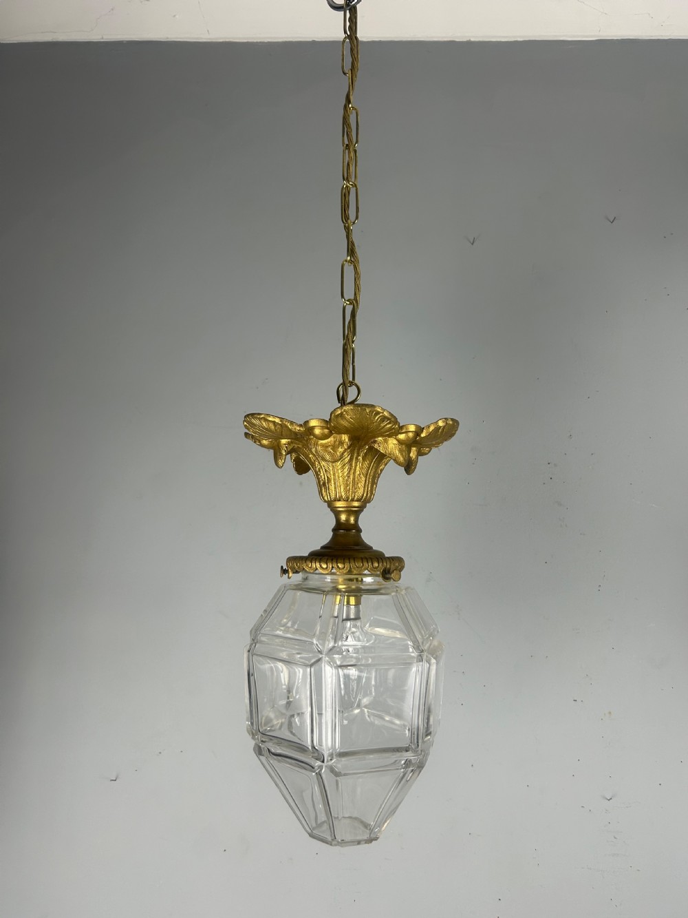 French Louis XVI Style Bronze Gilt & Cut Glass Ceiling Lantern, c1890 View III