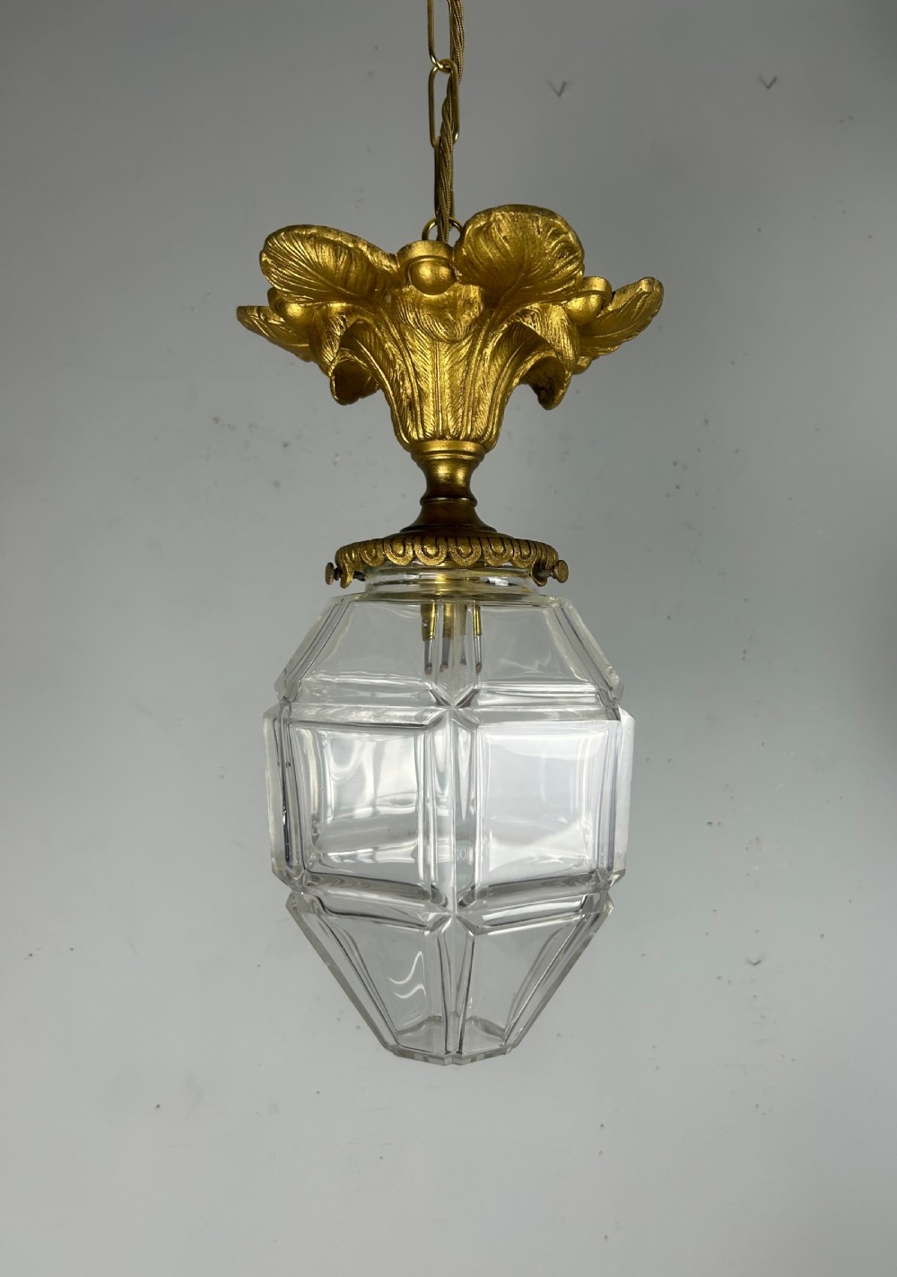 French Louis XVI Style Bronze Gilt & Cut Glass Ceiling Lantern, c1890 View IV