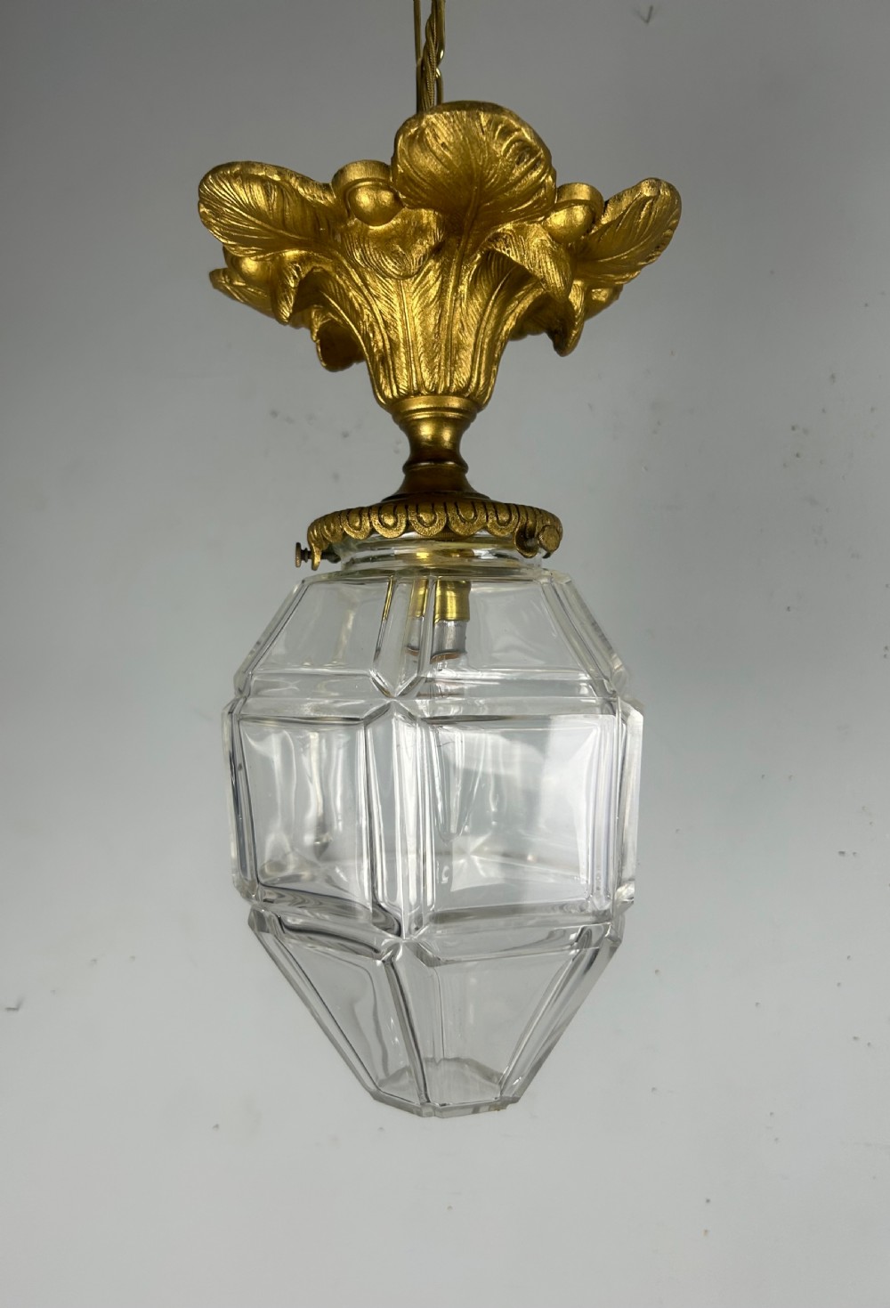 French Louis XVI Style Bronze Gilt & Cut Glass Ceiling Lantern, c1890 View V