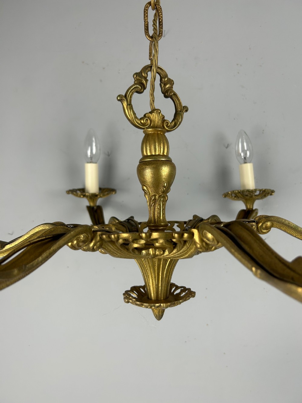 Large 6 Arm French Gilt Brass Chandelier, Rewired  View XVI