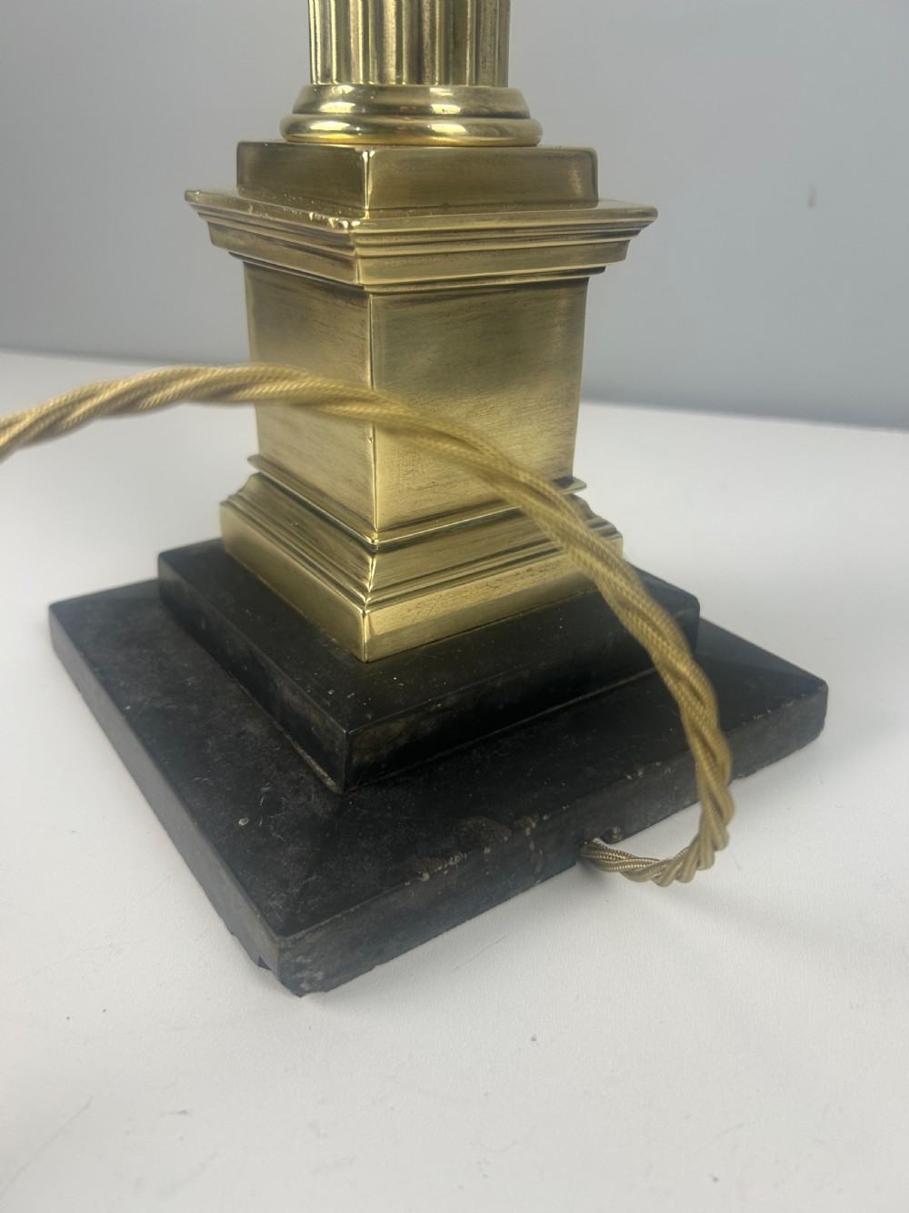 Victorian Tall Brass Column Table Lamp with Slate Base, Rewired  View III