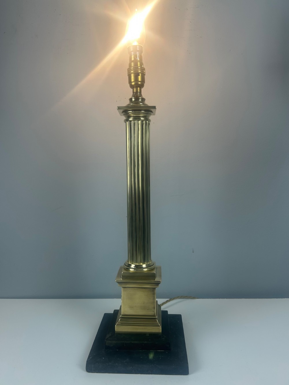 Victorian Tall Brass Column Table Lamp with Slate Base, Rewired  View IV