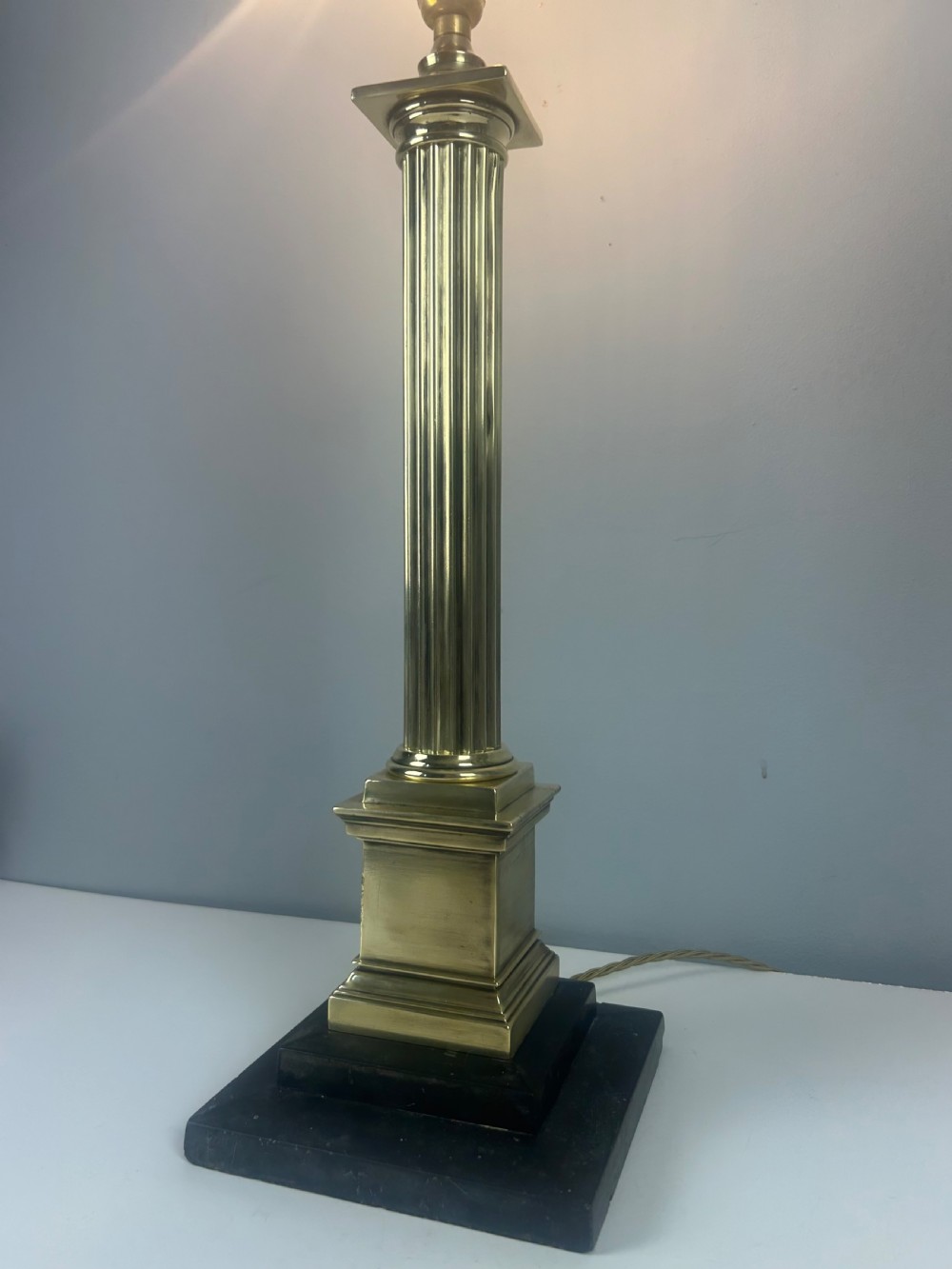 Victorian Tall Brass Column Table Lamp with Slate Base, Rewired  View V
