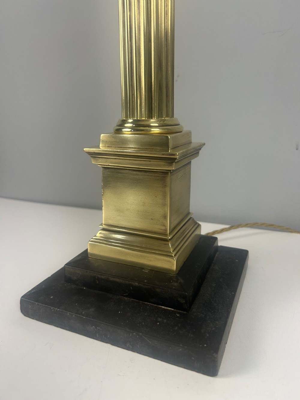 Victorian Tall Brass Column Table Lamp with Slate Base, Rewired  View VI