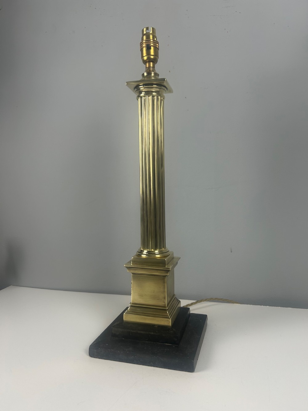 Victorian Tall Brass Column Table Lamp with Slate Base, Rewired  View VII