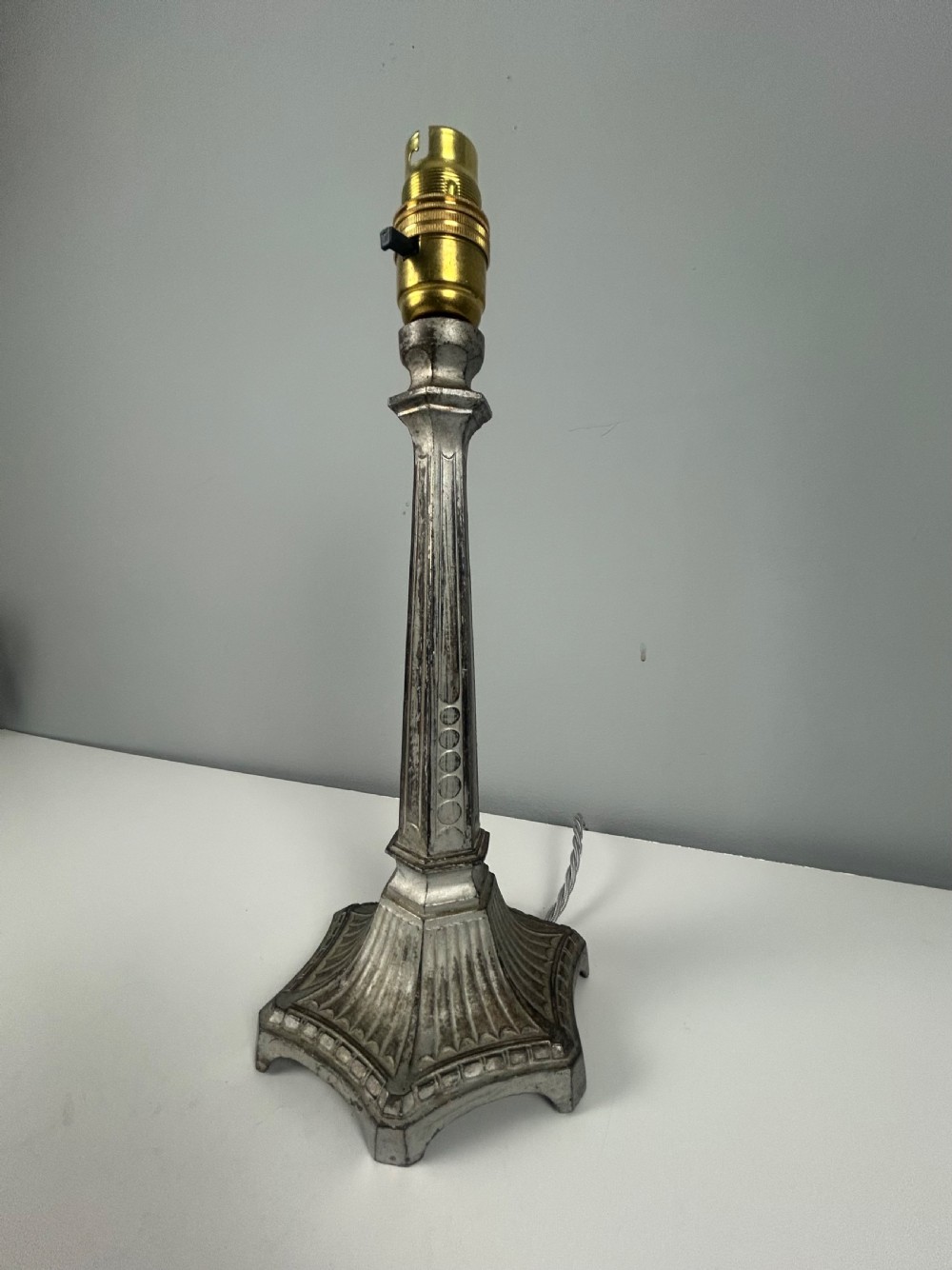 Small French Aged Silver Gilt Table Lamp, Rewired 