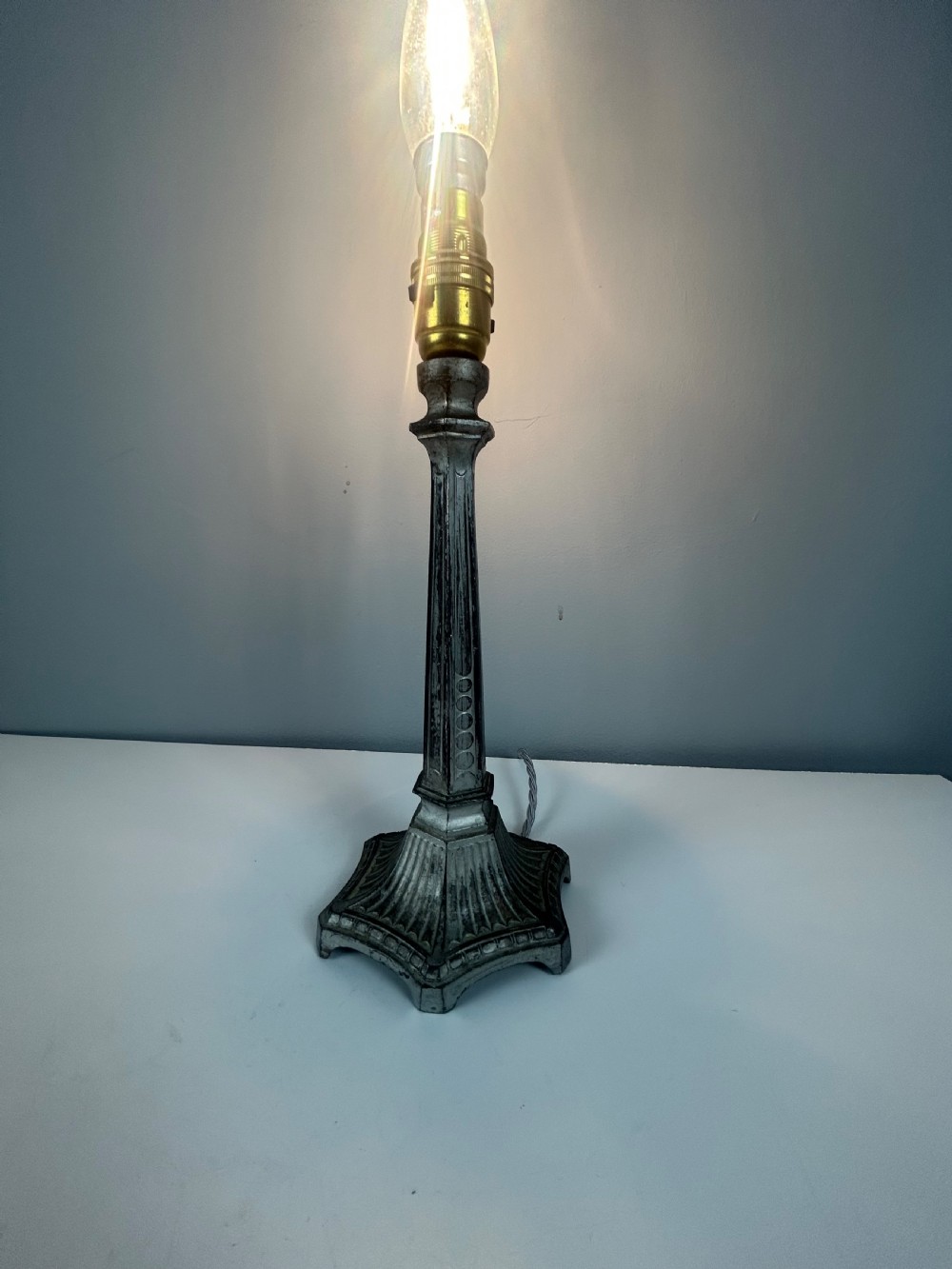 Small French Aged Silver Gilt Table Lamp, Rewired  View II